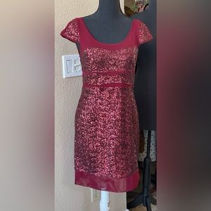 NWOT Betsey Johnson Burgundy Sequined & See Through Netted Evening Dress Size 6
